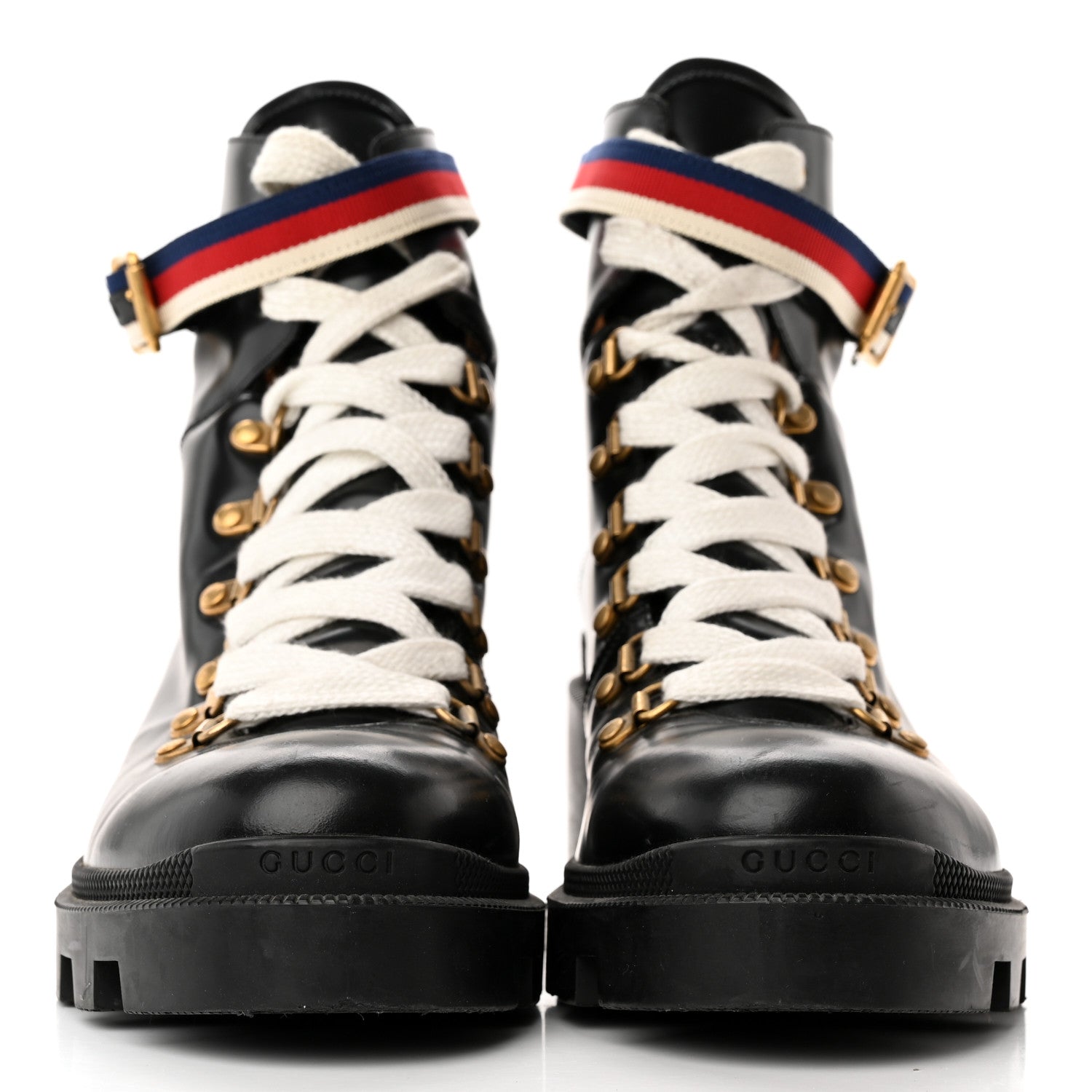 Gucci Calfskin Sylvie Web Lace Up Combat Boots 41.5 Black 2 of 14