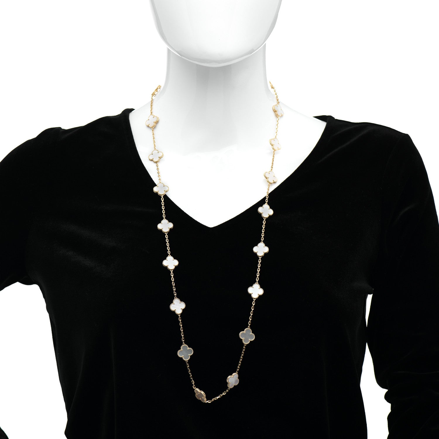 Van Cleef & Arpels 18K Yellow Gold Mother of Pearl 20 Motifs Vintage Alhambra Necklace 2 of 6