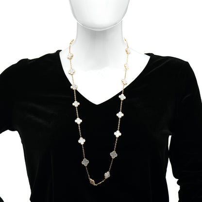Van Cleef & Arpels 18K Yellow Gold Mother of Pearl 20 Motifs Vintage Alhambra Necklace 2 of 6