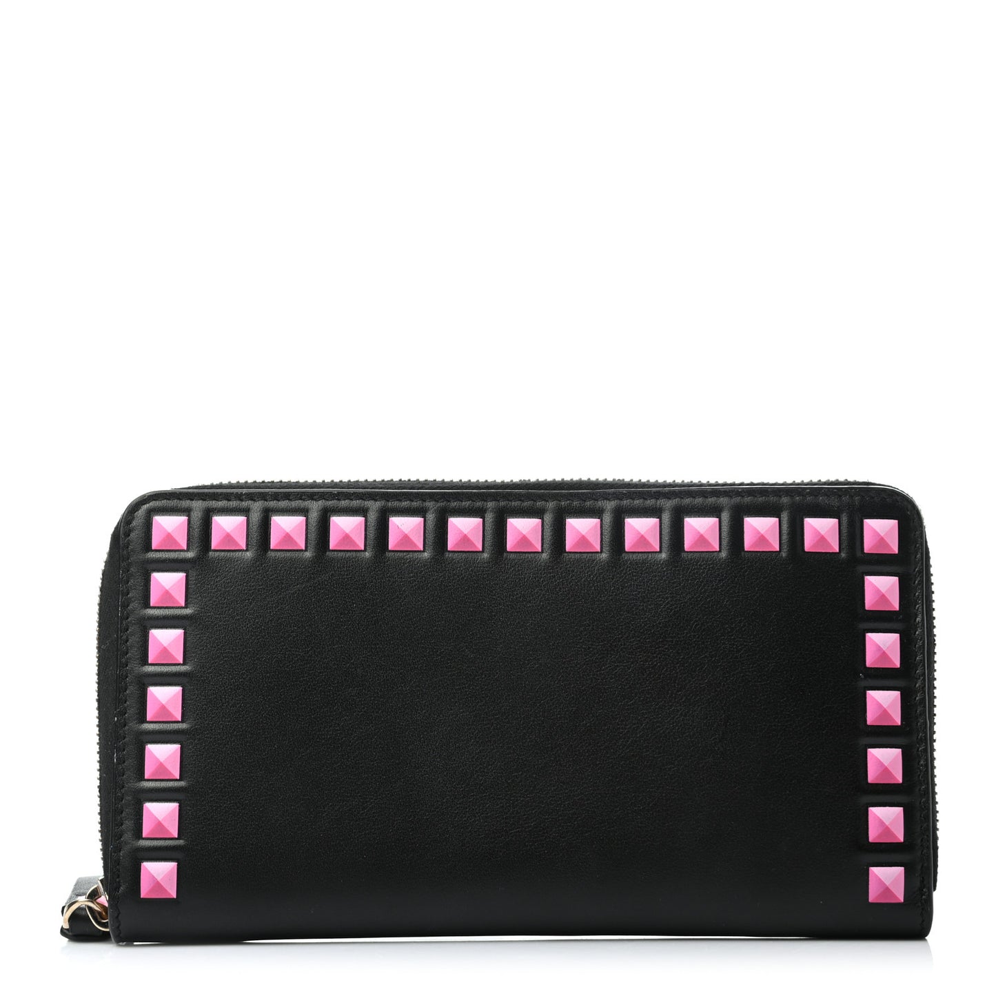 Vitello Rockstud Print Zip Around Wallet Black Peony
