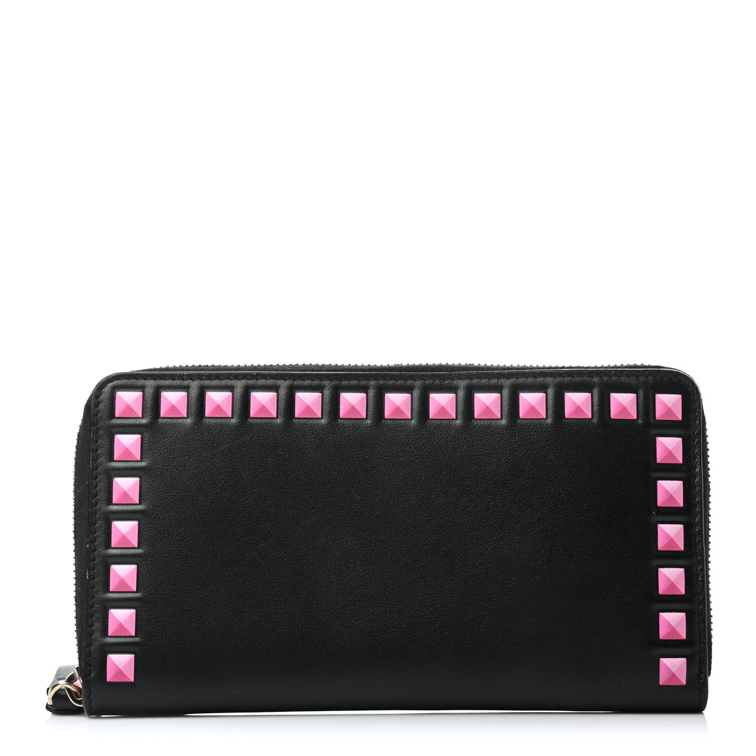 Valentino Garavani Vitello Rockstud Print Zip Around Wallet Black Peony 1 of 8