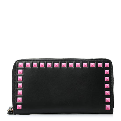 Valentino Garavani Vitello Rockstud Print Zip Around Wallet Black Peony 1 of 8