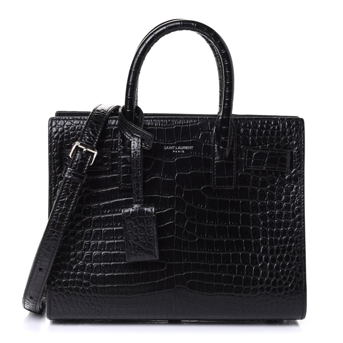 Calfskin Crocodile Embossed Nano Sac De Jour Black