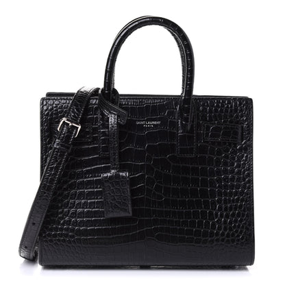Saint Laurent Calfskin Crocodile Embossed Nano Sac De Jour Black 1 of 5