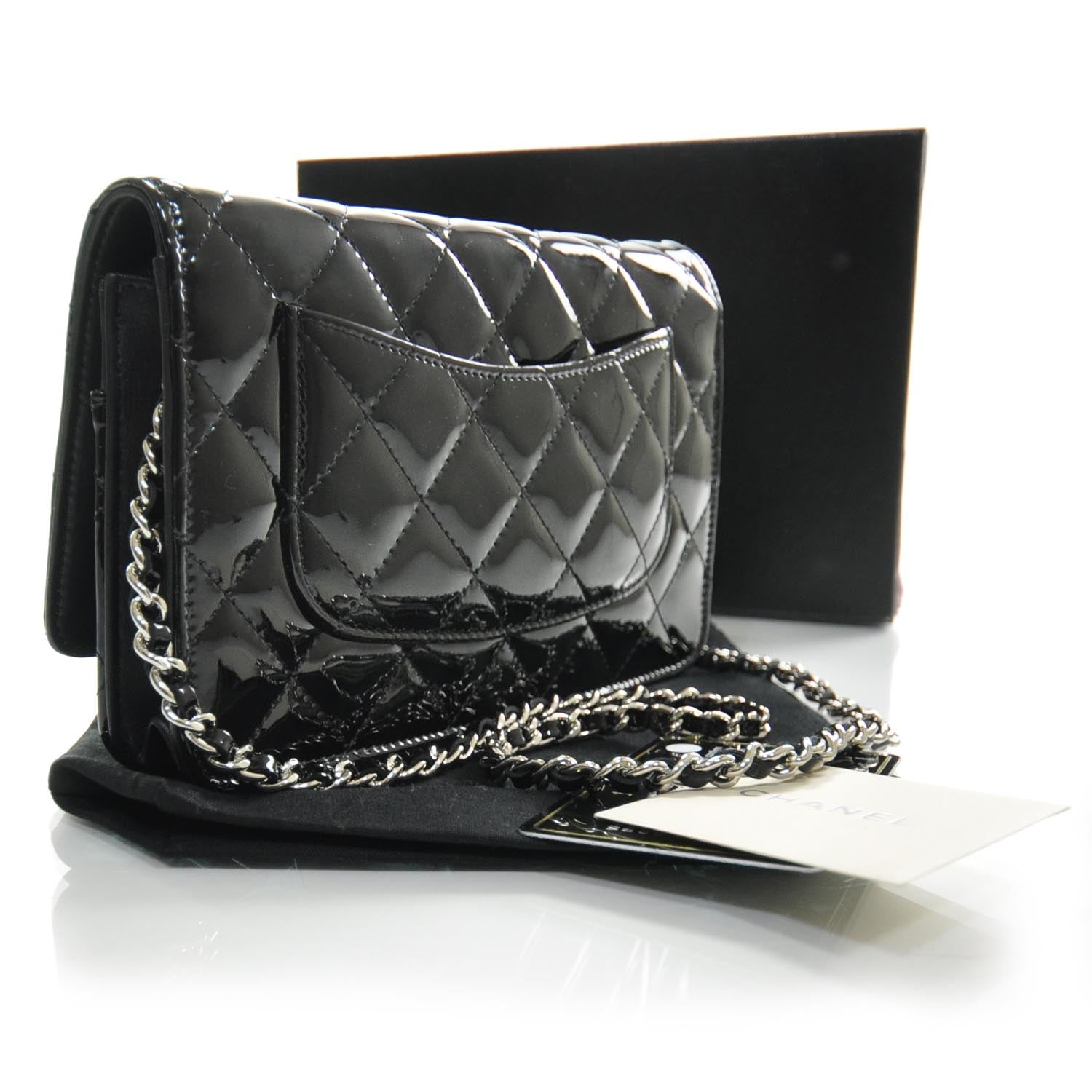 Chanel Patent Quilted Wallet On Chain Black 2 of 10