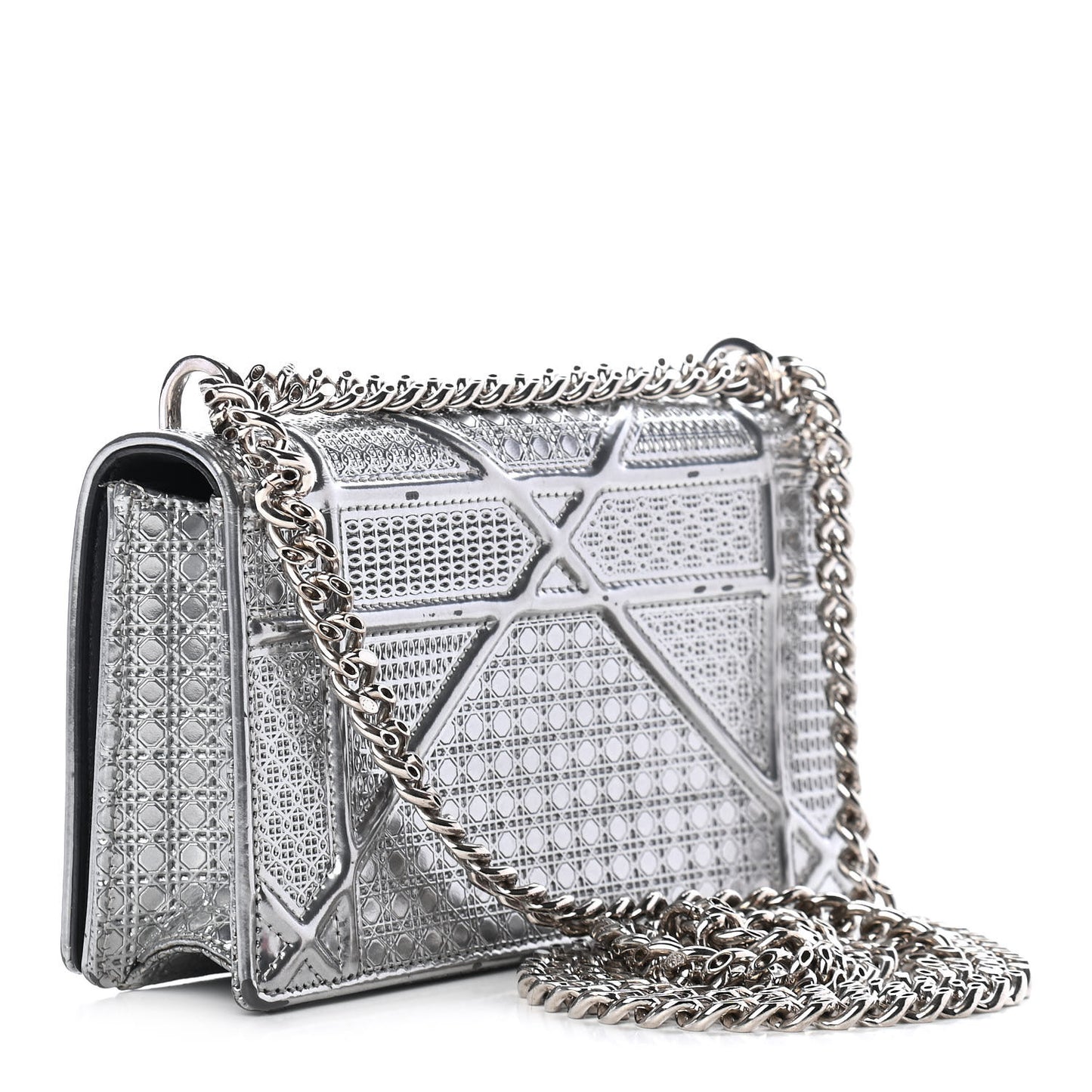 Metallic Patent Micro-Cannage Mini Diorama Flap Bag Silver