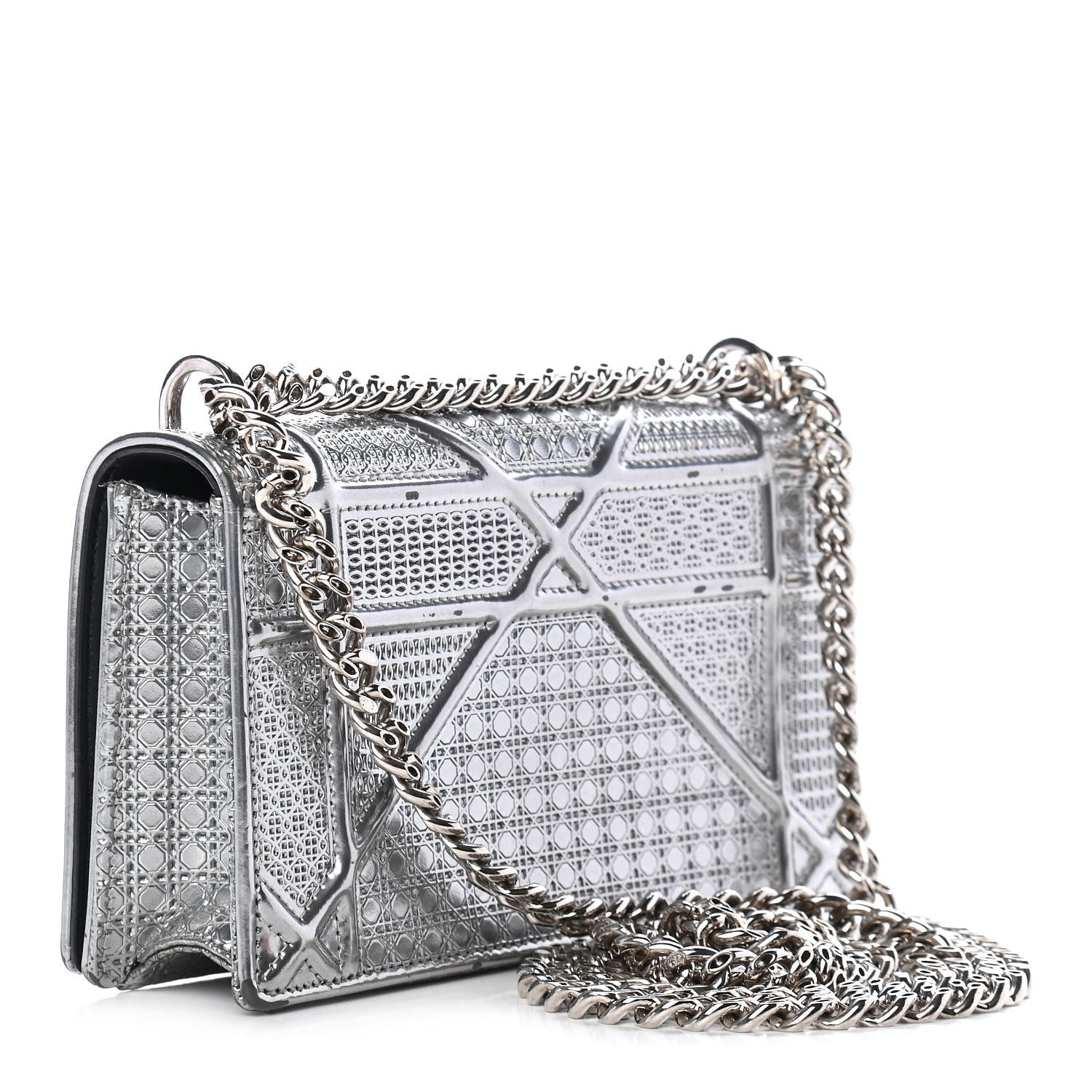 Christian Dior Metallic Patent Micro-Cannage Mini Diorama Flap Bag Silver 2 of 9