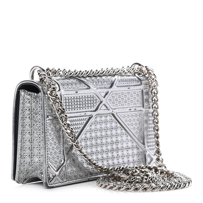 Christian Dior Metallic Patent Micro-Cannage Mini Diorama Flap Bag Silver 2 of 9
