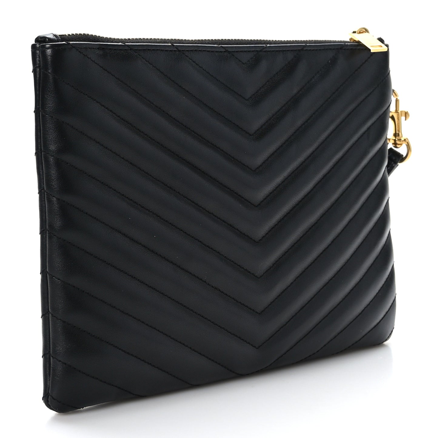 Calfskin Matelasse Chevron Monogram A5 Wristlet Black