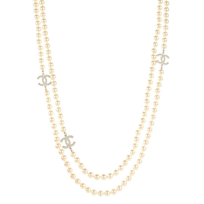Chanel Pearl CC Long Necklace Silver 1 of 5