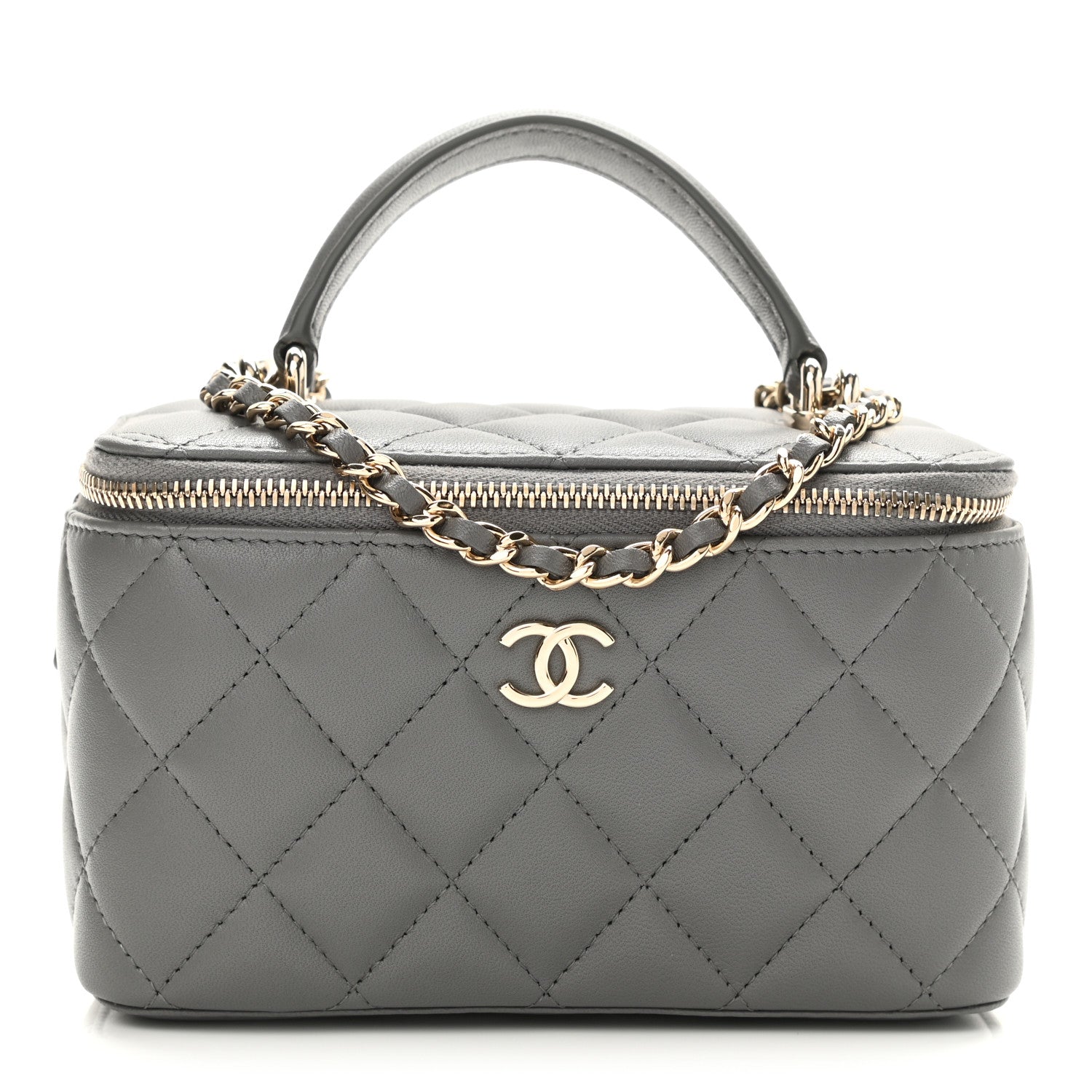 Chanel Lambskin Quilted Small Top Handle Vanity Case With Chain Grey 1 of 12
