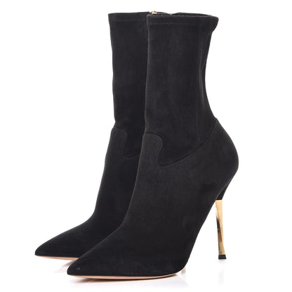 Valentino Garavani Suede Stretch Pointed Toe Mid Calf Boots 39 Black 3 of 8