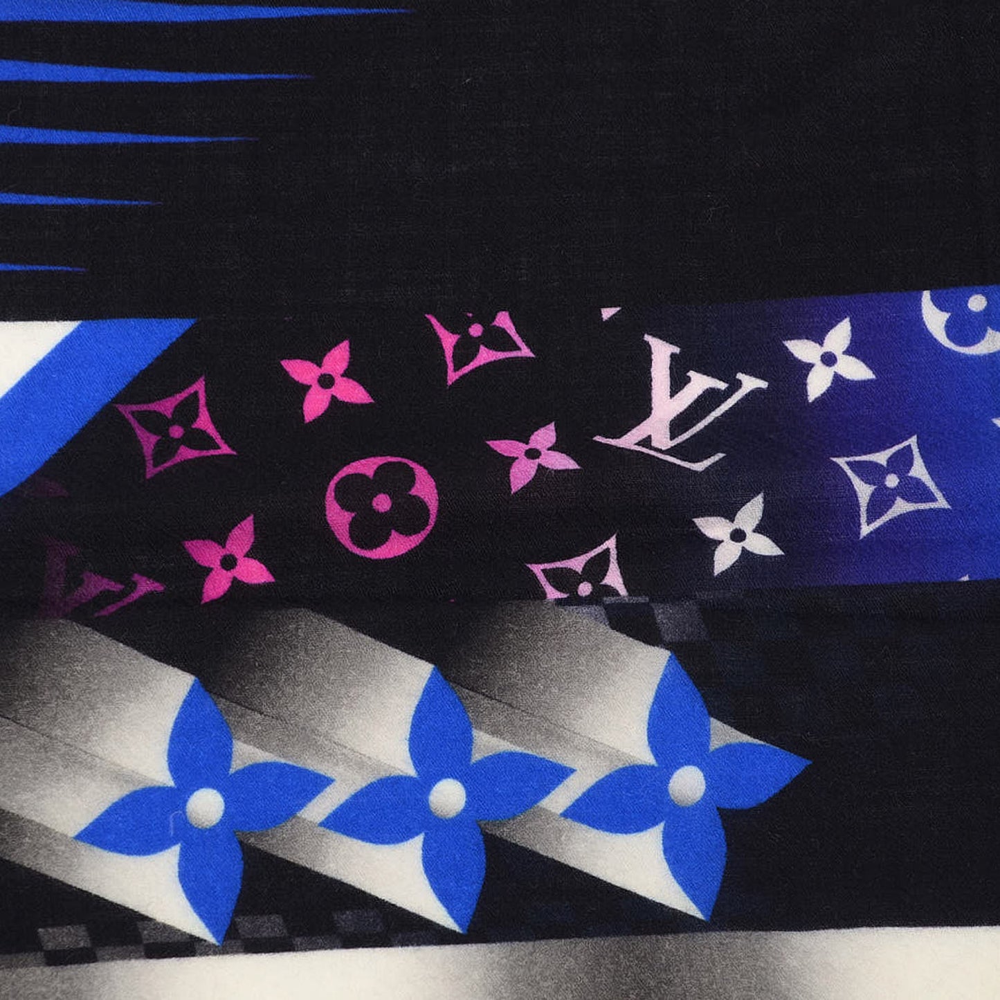 Wool Monogram Race Stole Blue