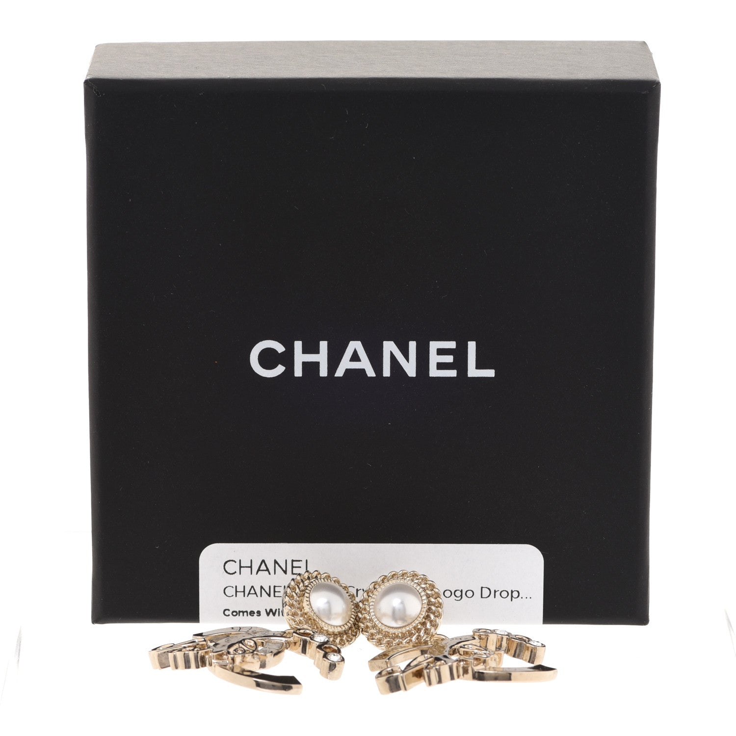 Chanel Pearl Crystal CC Logo Drop Earrings Gold 5 of 5