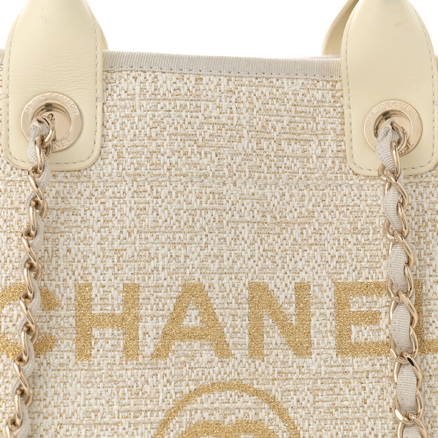 Lurex Boucle Medium Deauville Tote White