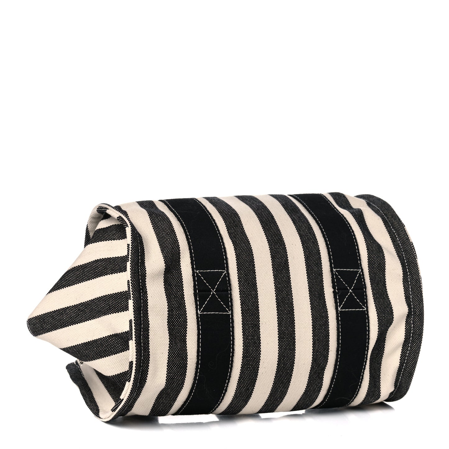 Canvas Striped Cannes Beach Bag PM Nacre Black