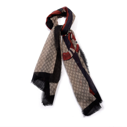 Gucci Wool Kingsnake Web Scarf Blue Red 1 of 3