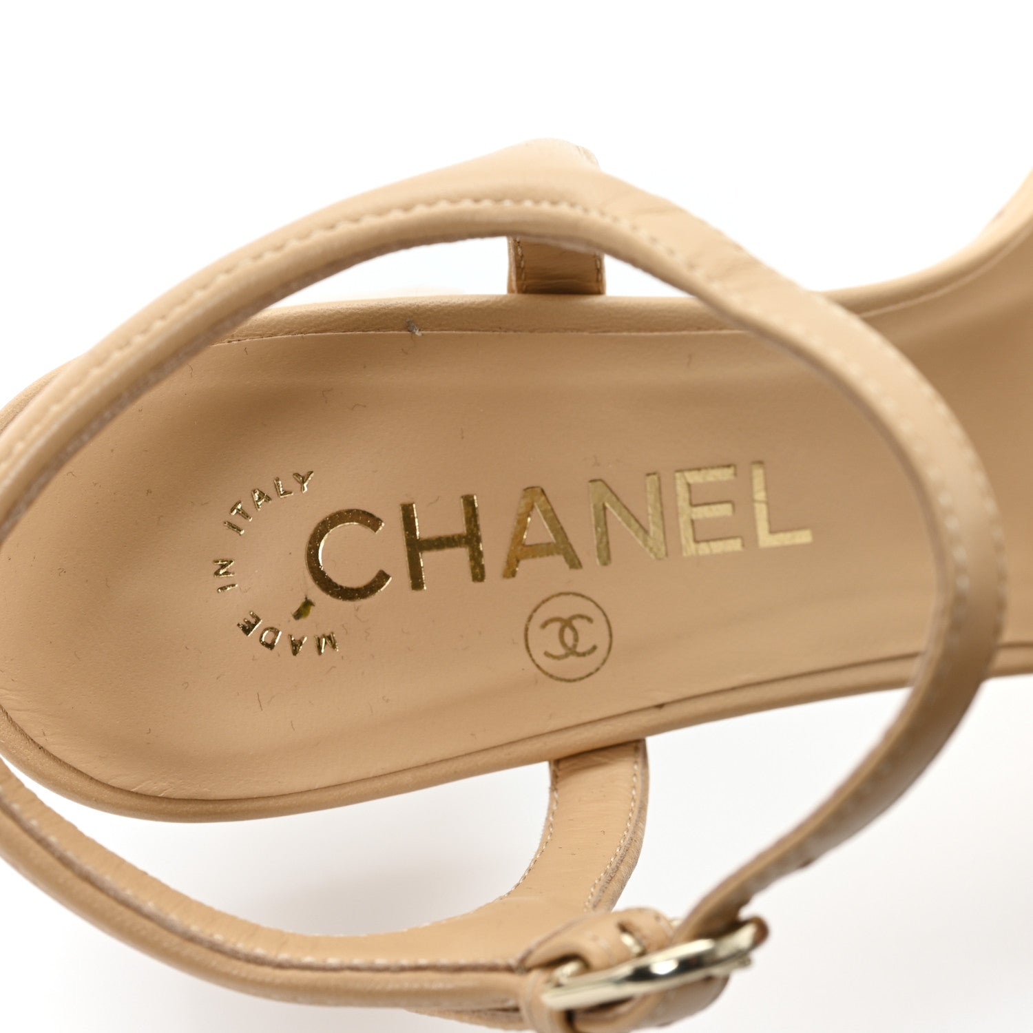 Chanel Lambskin Logo Platform Sandals 37.5 Beige 8 of 10