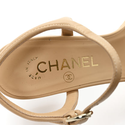 Chanel Lambskin Logo Platform Sandals 37.5 Beige 8 of 10