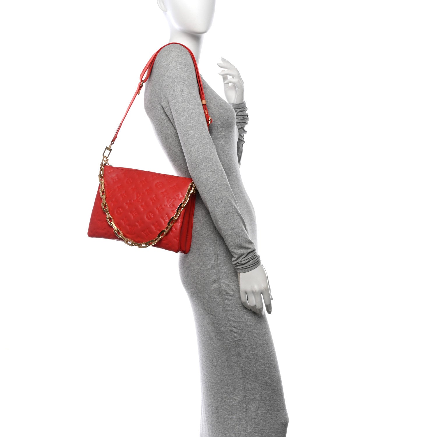 Louis Vuitton Lambskin Embossed Monogram Coussin PM Red 2 of 10