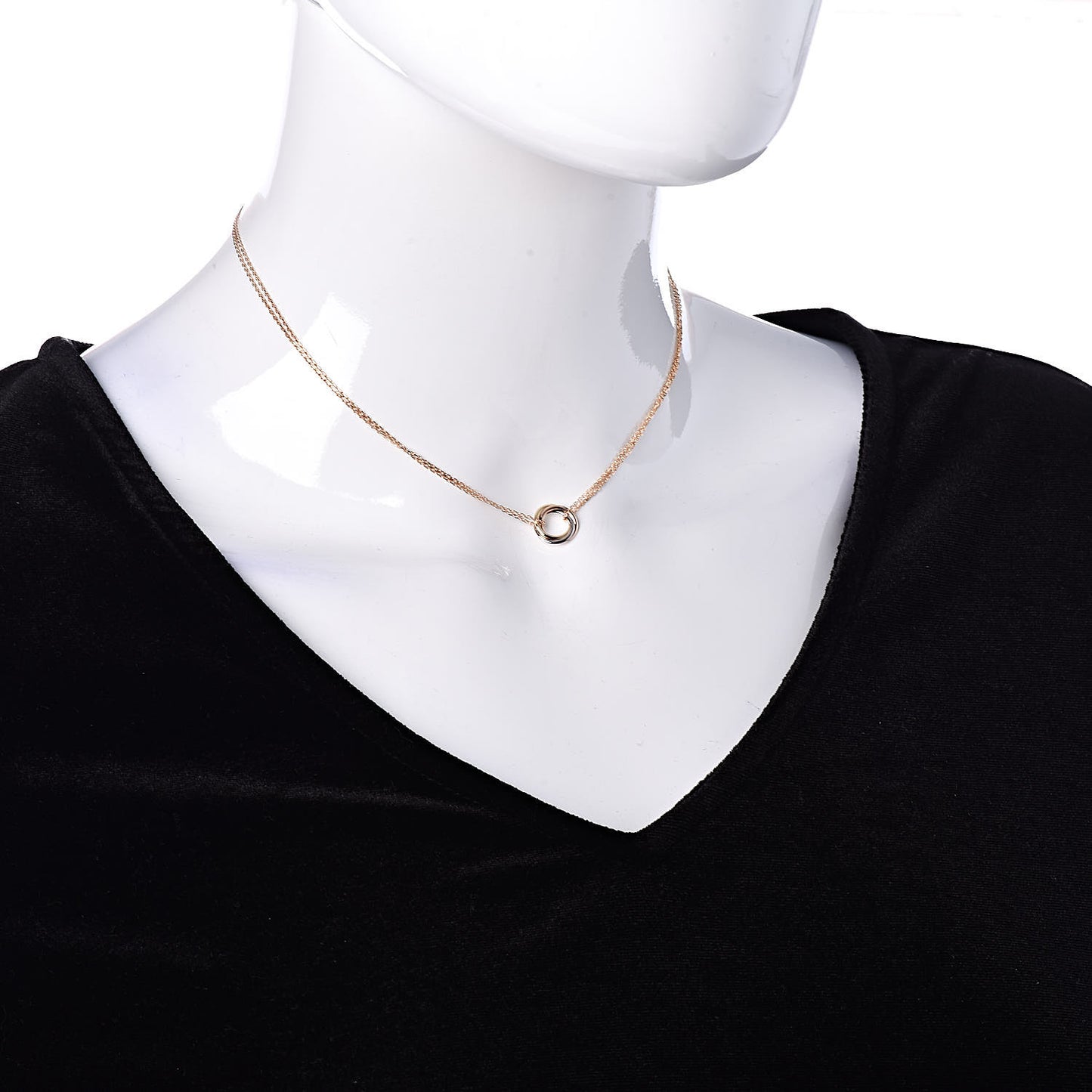 18K Pink Yellow White Gold Trinity Double Chain Pendant Necklace