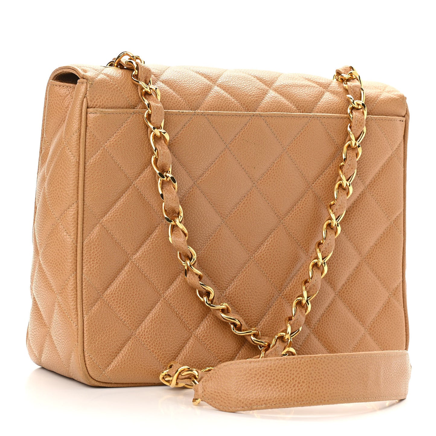 Caviar Quilted Small Single Flap Beige