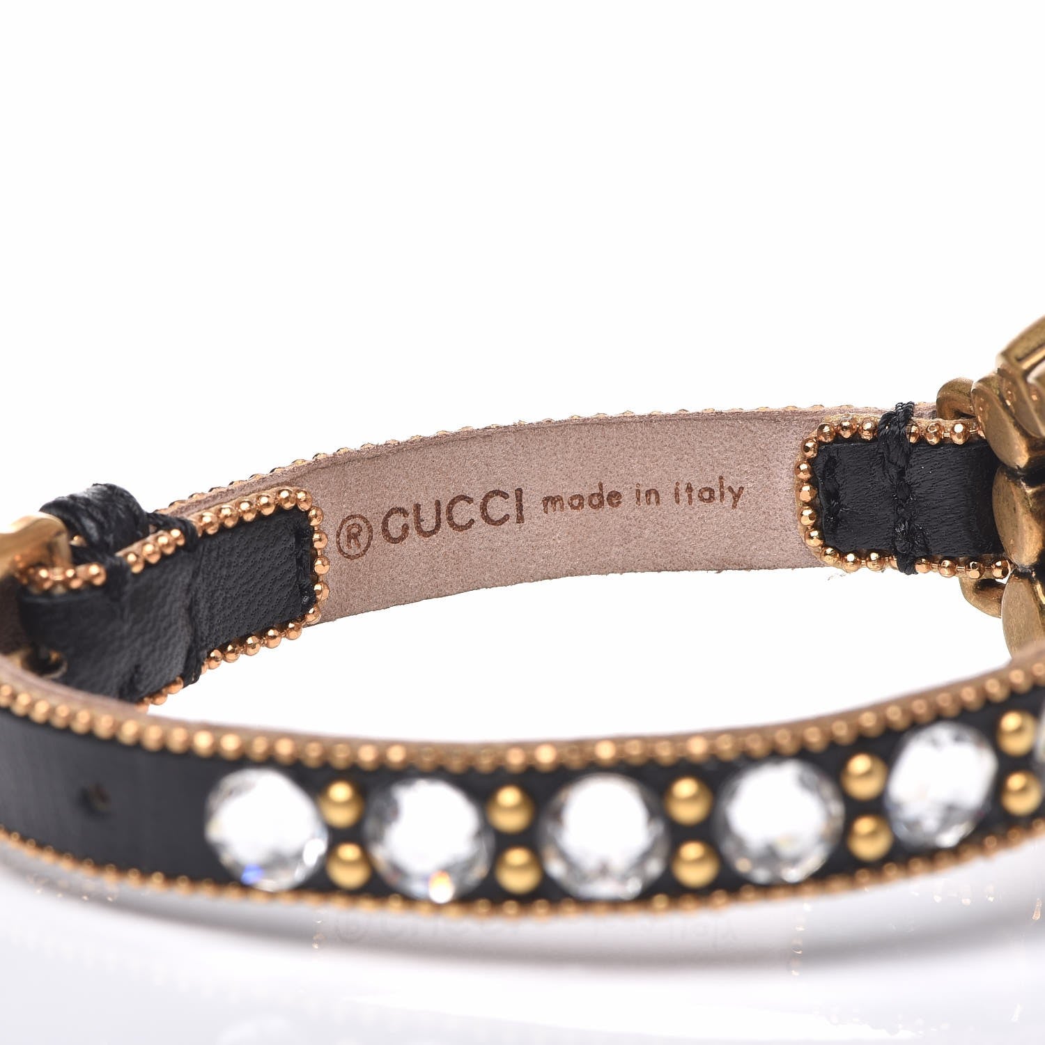Gucci Metal Calfskin Crystal Double G Bracelet Black 5 of 7