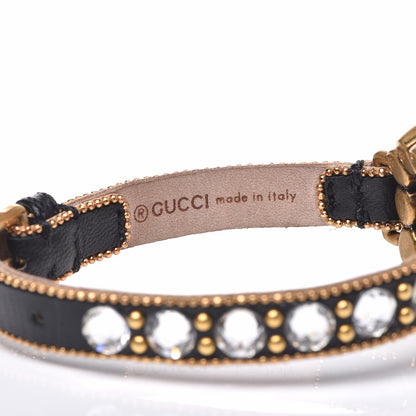 Gucci Metal Calfskin Crystal Double G Bracelet Black 5 of 7