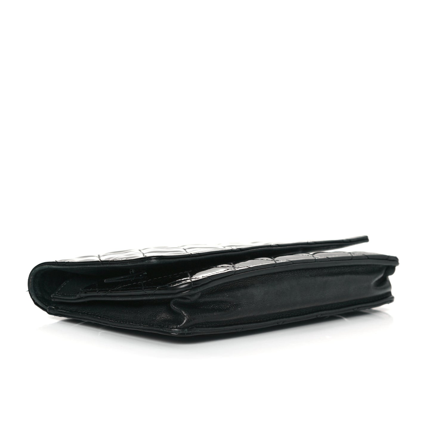 Patent Quilted Wallet On Chain WOC Black