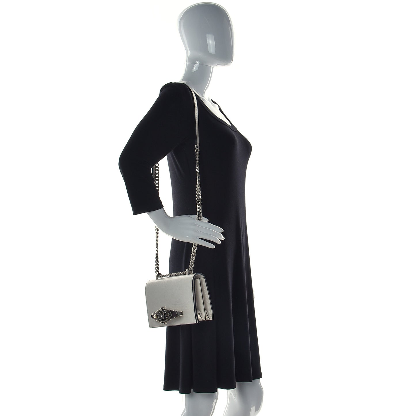 Lizard Embossed Calfskin Butterfly Knuckle Crossbody White