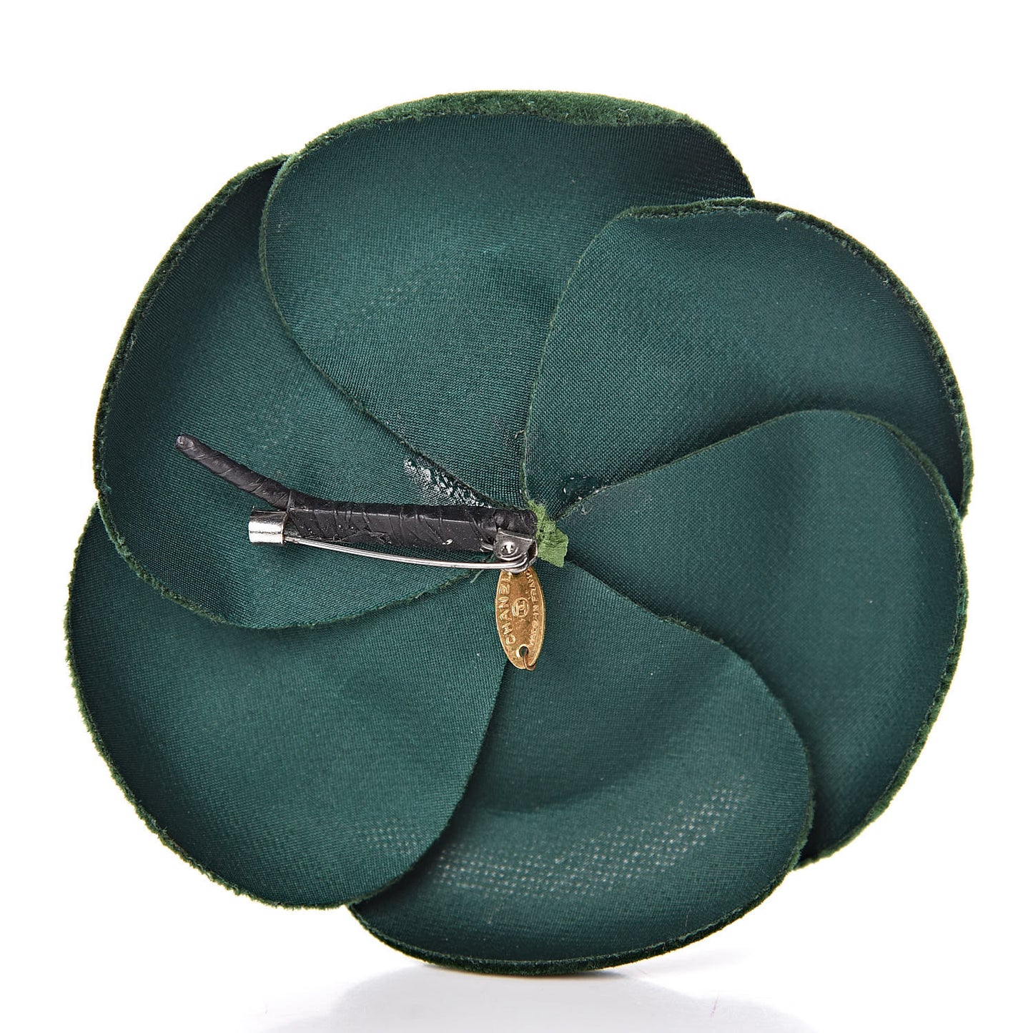 Velvet Camellia Brooch Pin Dark Green