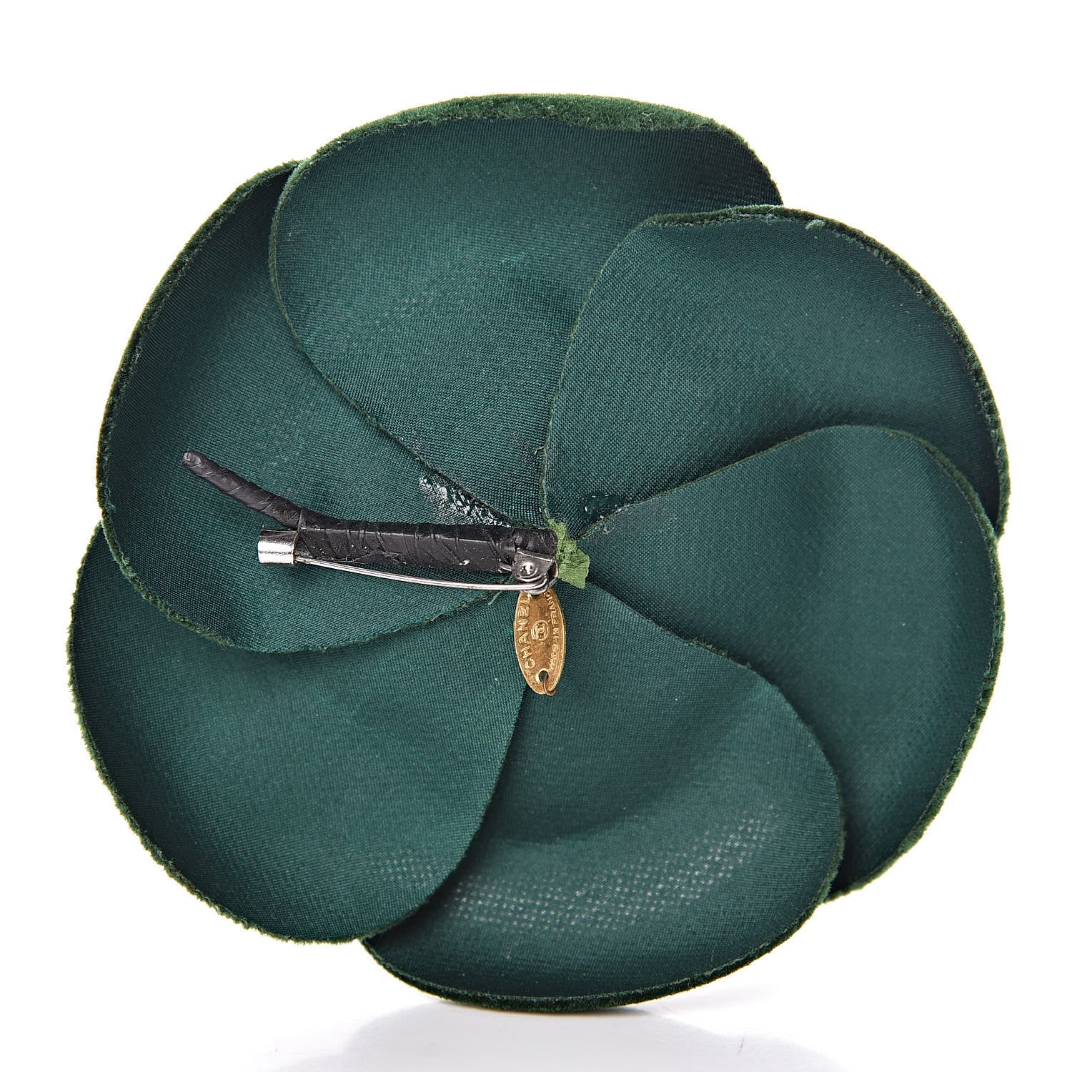 Chanel Velvet Camellia Brooch Pin Dark Green 3 of 5