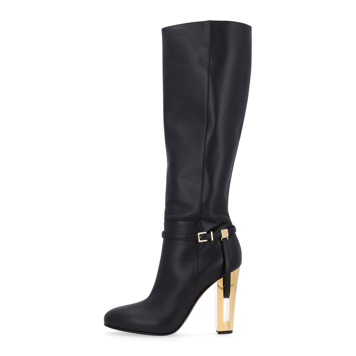 Fendi Vitello Delfina Knee High Boots 38.5 Black 1 of 10
