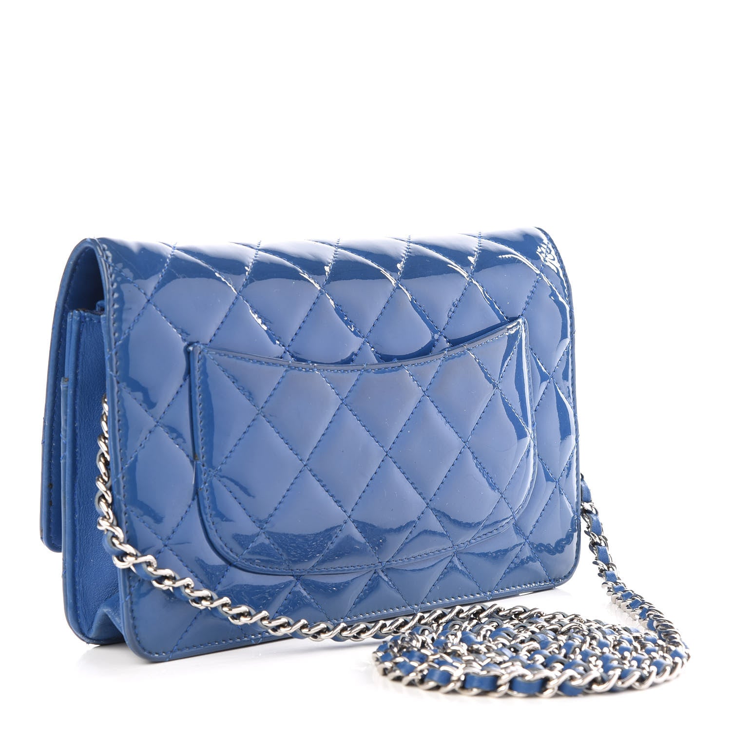 Chanel Patent Quilted Wallet On Chain WOC Blue 2 of 11