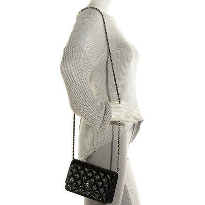 Chanel Patent Quilted Wallet On Chain WOC Black 2 of 8