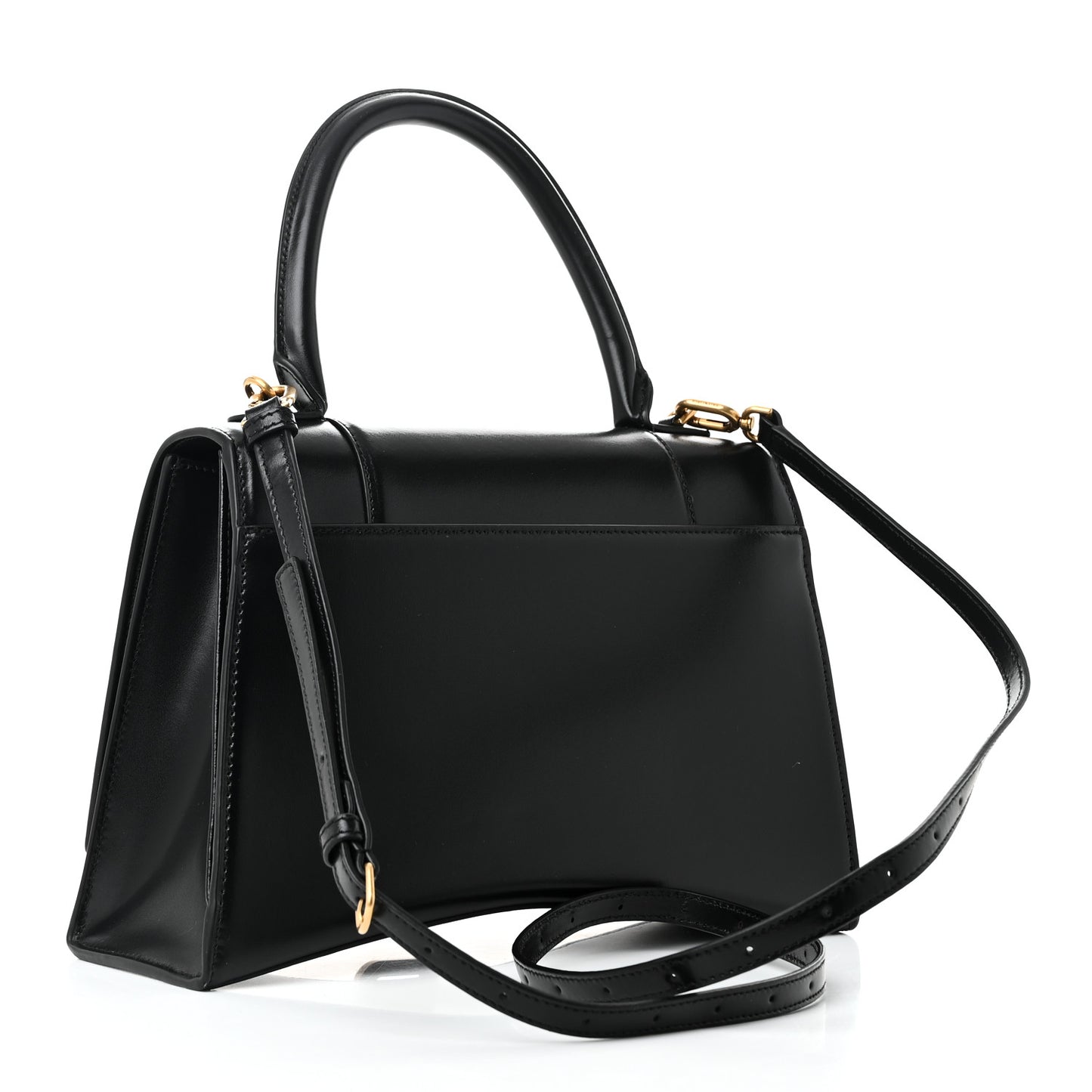 Shiny Box Calfskin Medium Hourglass Top Handle Bag Black
