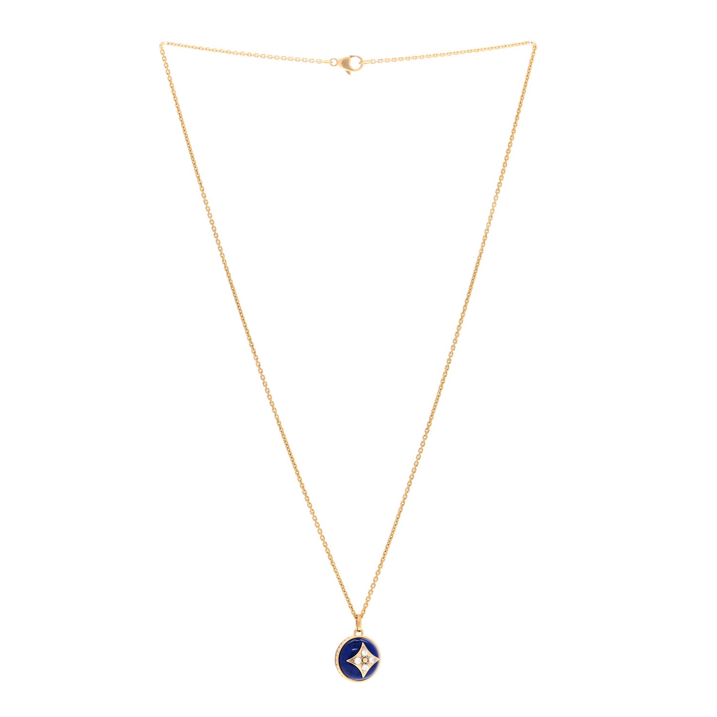18K Yellow Gold Diamond Lapis Lazuli B Blossom Medallion Pendant Necklace