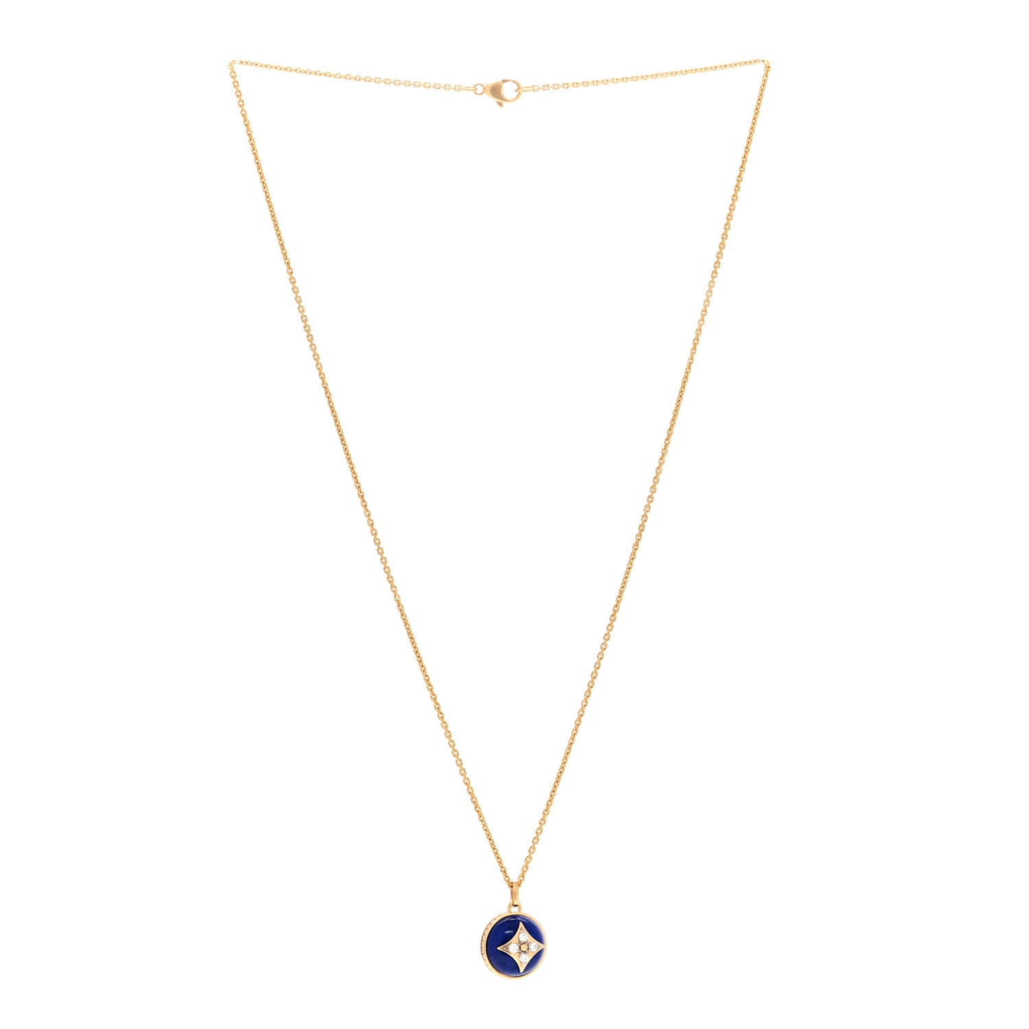 Louis Vuitton 18K Yellow Gold Diamond Lapis Lazuli B Blossom Medallion Pendant Necklace 2 of 5