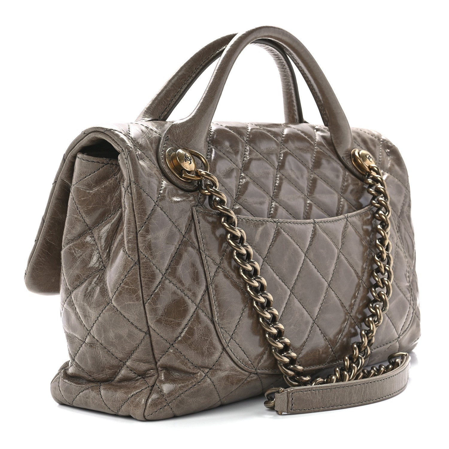 Chanel Glazed Calfskin Castle Rock Medium Flap Dark Beige 3 of 14