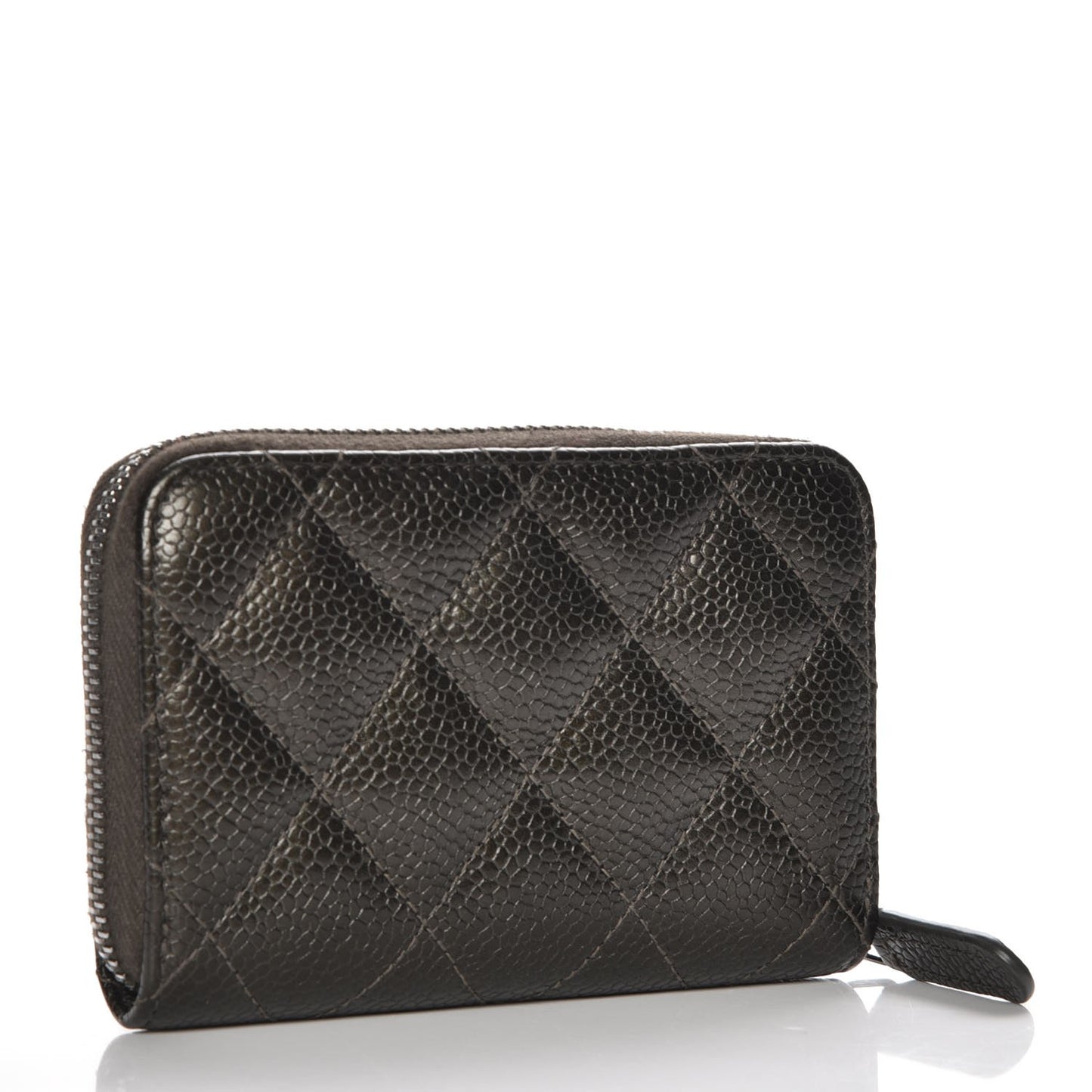 Metallic Caviar Quilted Zip Coin Purse Dark Charcoal
