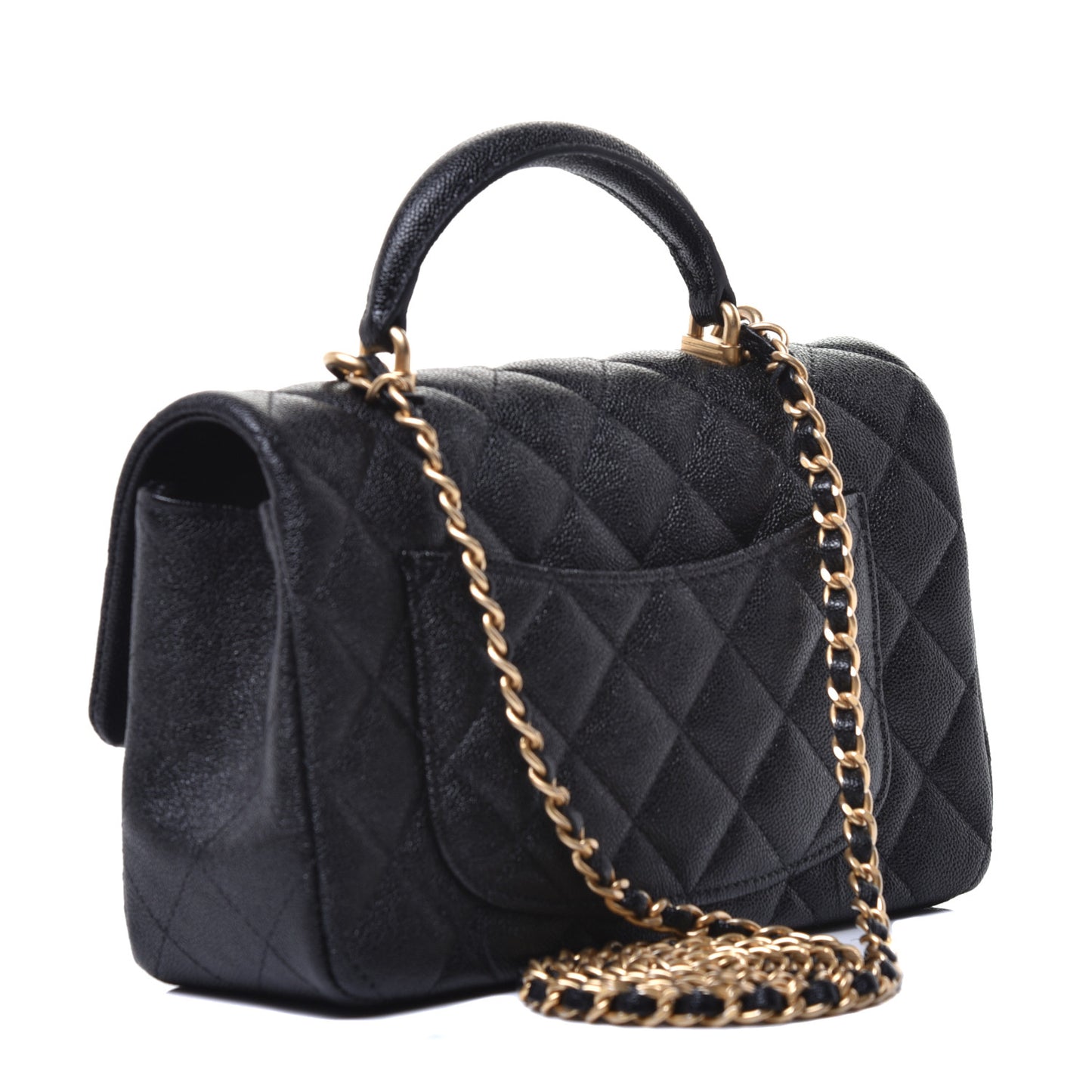 Caviar Quilted Mini Top Handle Rectangular Flap Black