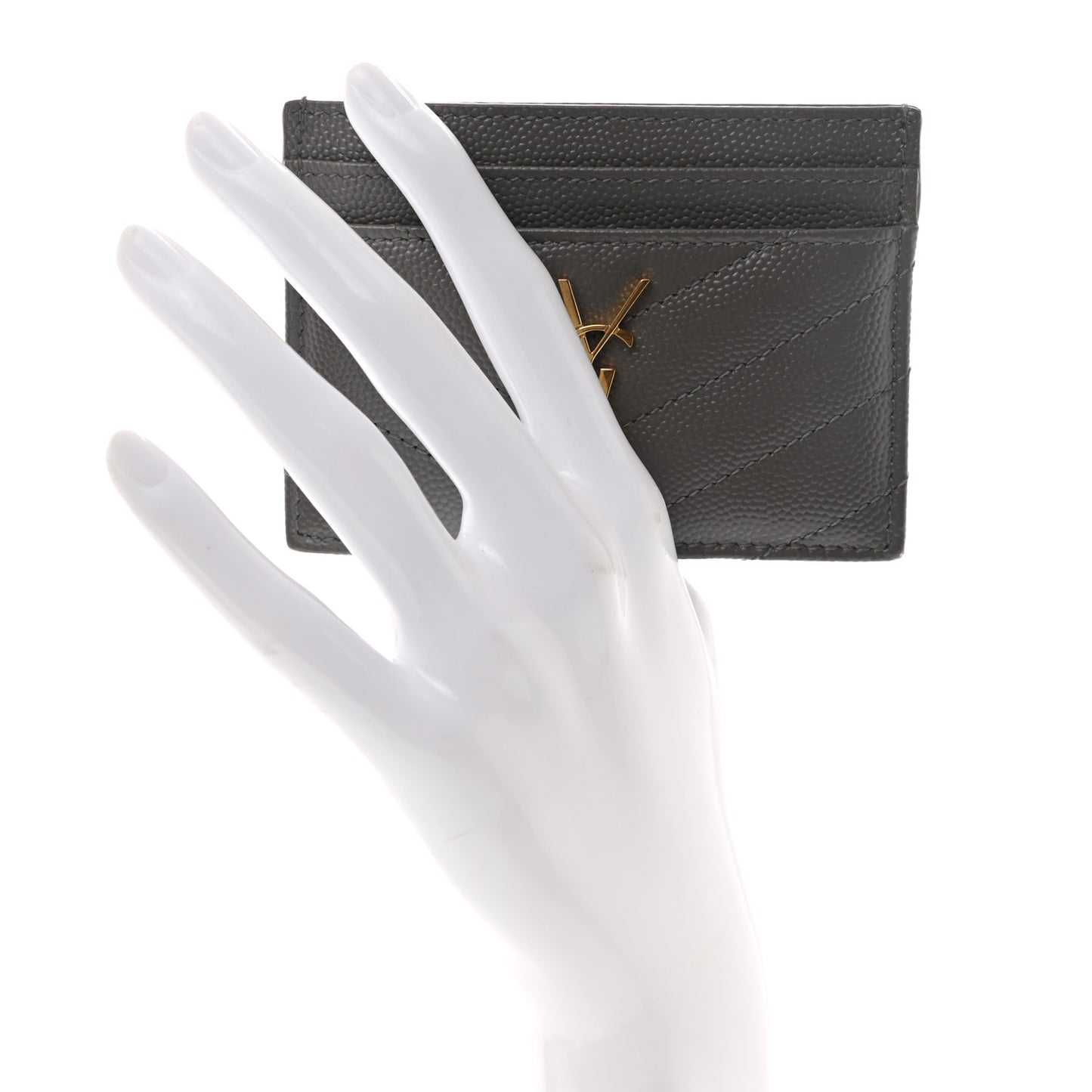 Grain De Poudre Matelasse Chevron Monogram Credit Card Case Coal