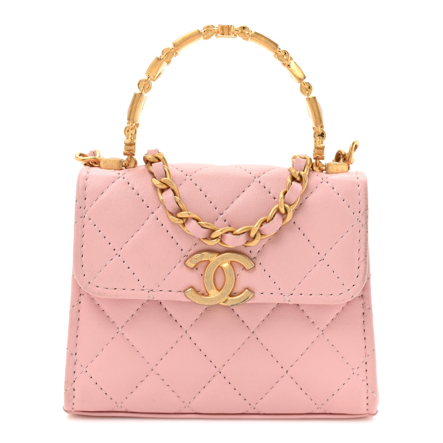Lambskin Enamel Quilted Mini Top Handle Flap Pink