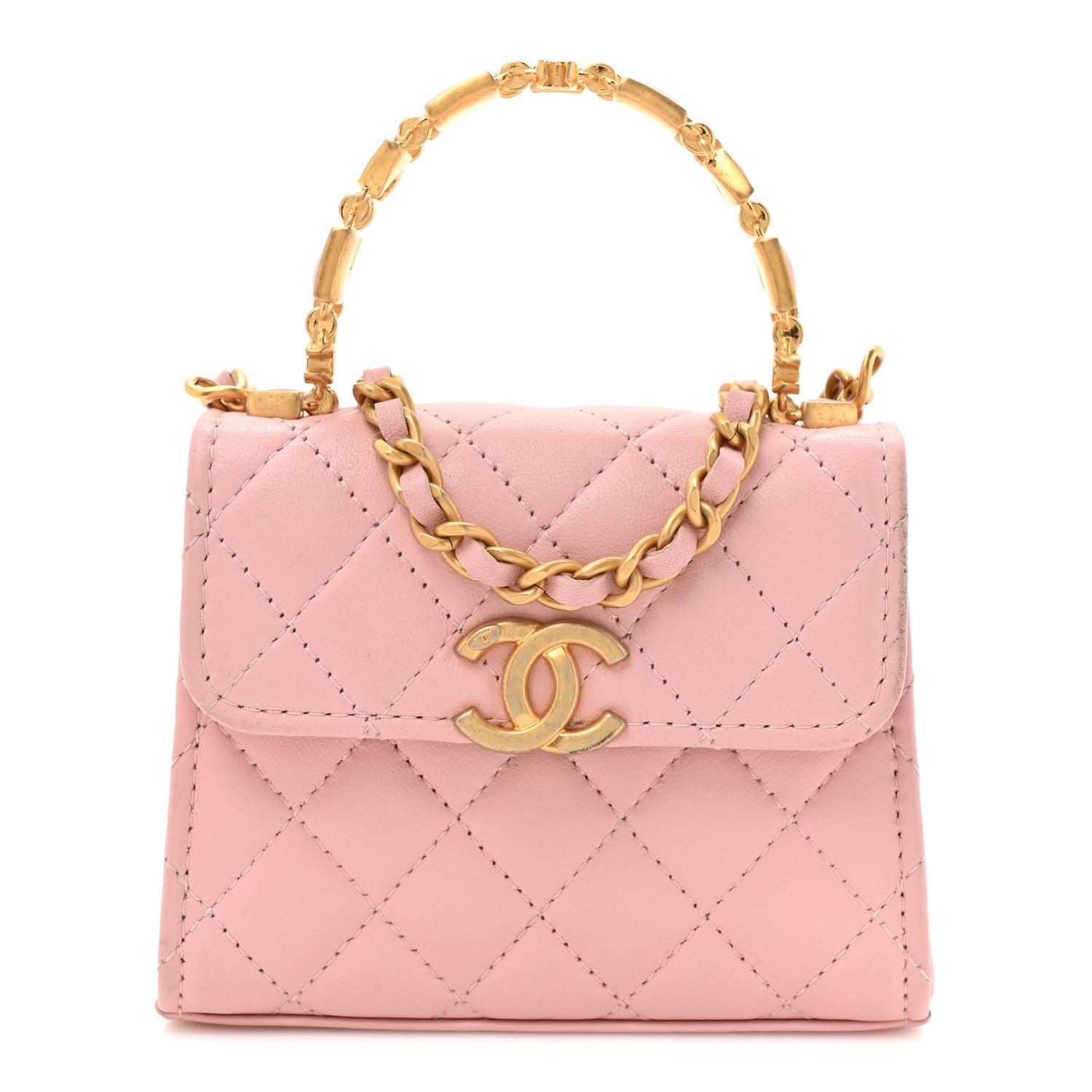 Chanel Lambskin Enamel Quilted Mini Top Handle Flap Pink 8 of 12