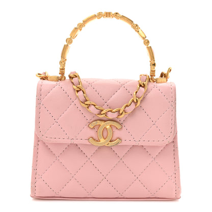 Chanel Lambskin Enamel Quilted Mini Top Handle Flap Pink 8 of 12