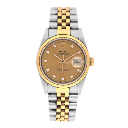 Rolex Stainless Steel 18K Yellow Gold Diamond 36mm Oyster Perpetual Datejust Watch Champagne 16233 1 of 8