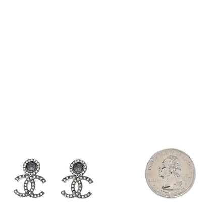 Chanel Ruthenium Crystal CC Drop Earrings Silver Grey 2 of 5