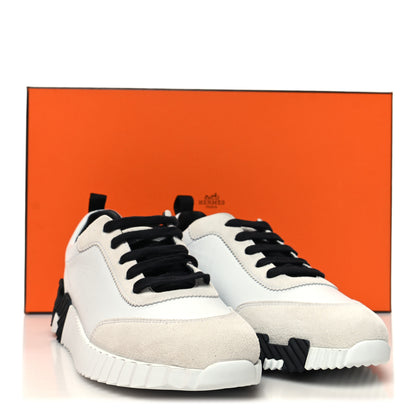 Hermes Goatskin Suede Goatskin Bouncing Sneakers 37 White Black 9 of 9