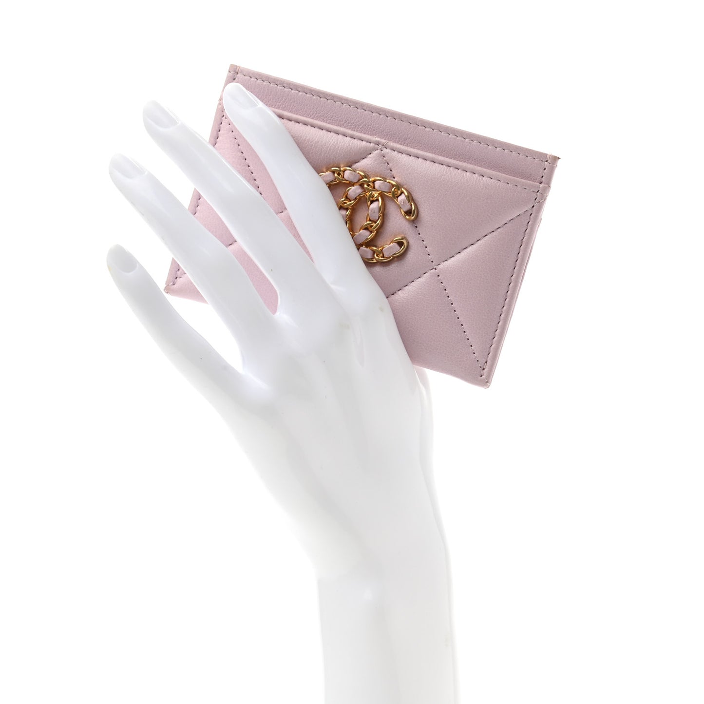 Lambskin Quilted Chanel 19 Card Holder Light Pink
