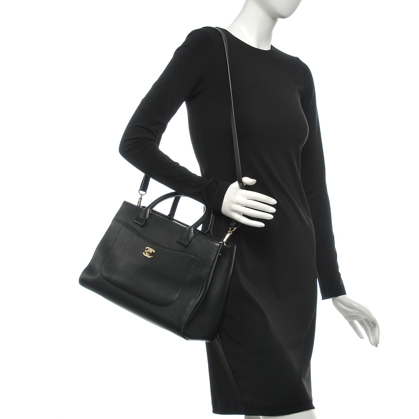 Grained Calfskin Small Neo Executive Shopper Tote Black